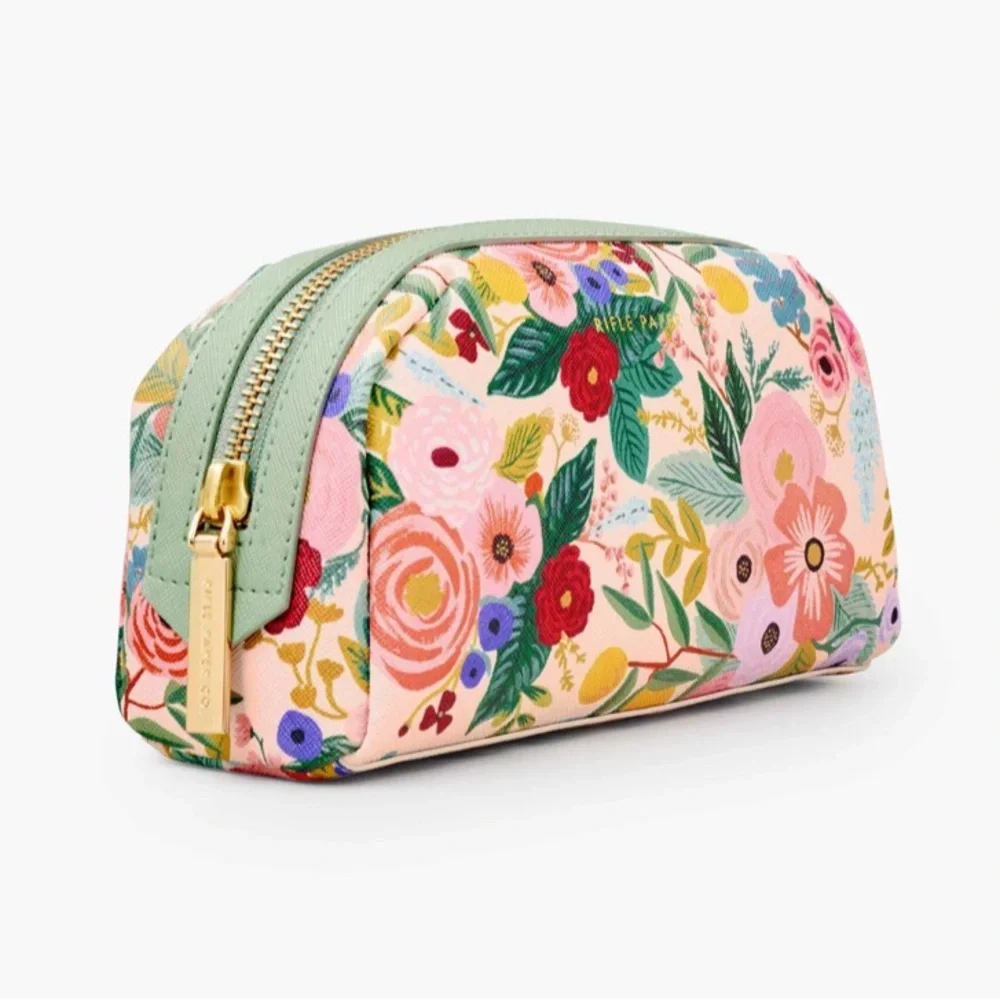 Rifle Paper Co. Floral Pouch Cosmetic Bag Pink & Green Makeup Toiletries NWT - Picture 7 of 7
